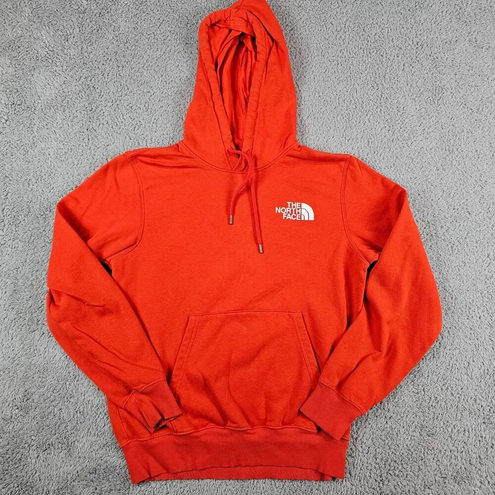 North Face Hoodie Men Small Orange Graphic Logo Athleisure Camp Hike Gorp Travel